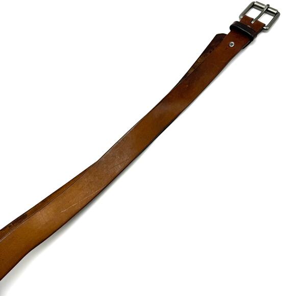 Vintage Distressed Brown Leather Belt 38 Silver Roller Buckle Worn Streetwear - Picture 10 of 10
